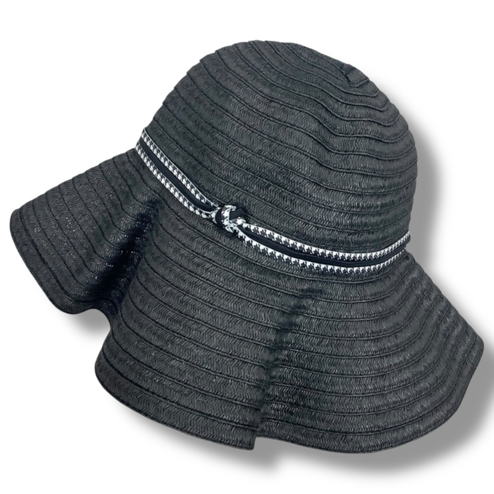 Vera Bradley Midnight Houndstooth Black Floppy Straw Sun Hat coastal